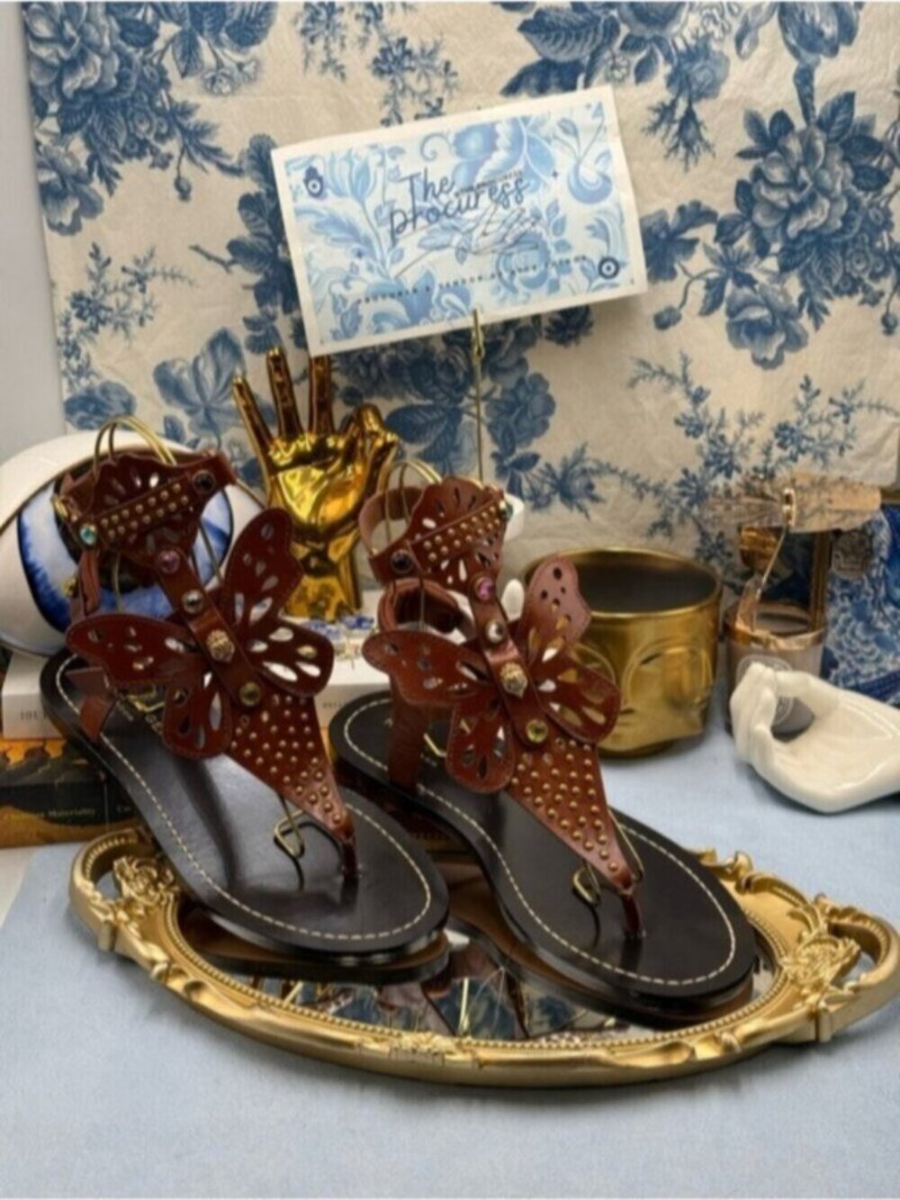 🆕 KURT GEIGER LONDON 🧿 NWOB Boho Butterfly Gladiator, Brown Leather - Sz 40 9